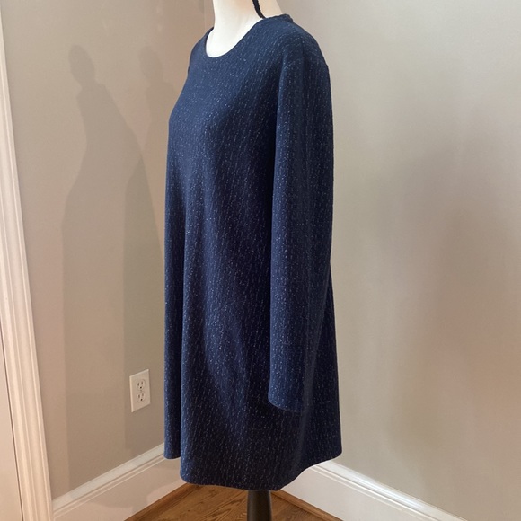 J Jill Pure Jill textured long sleeve boxy A line dress navy white Large  EUC - Picture 3 of 11